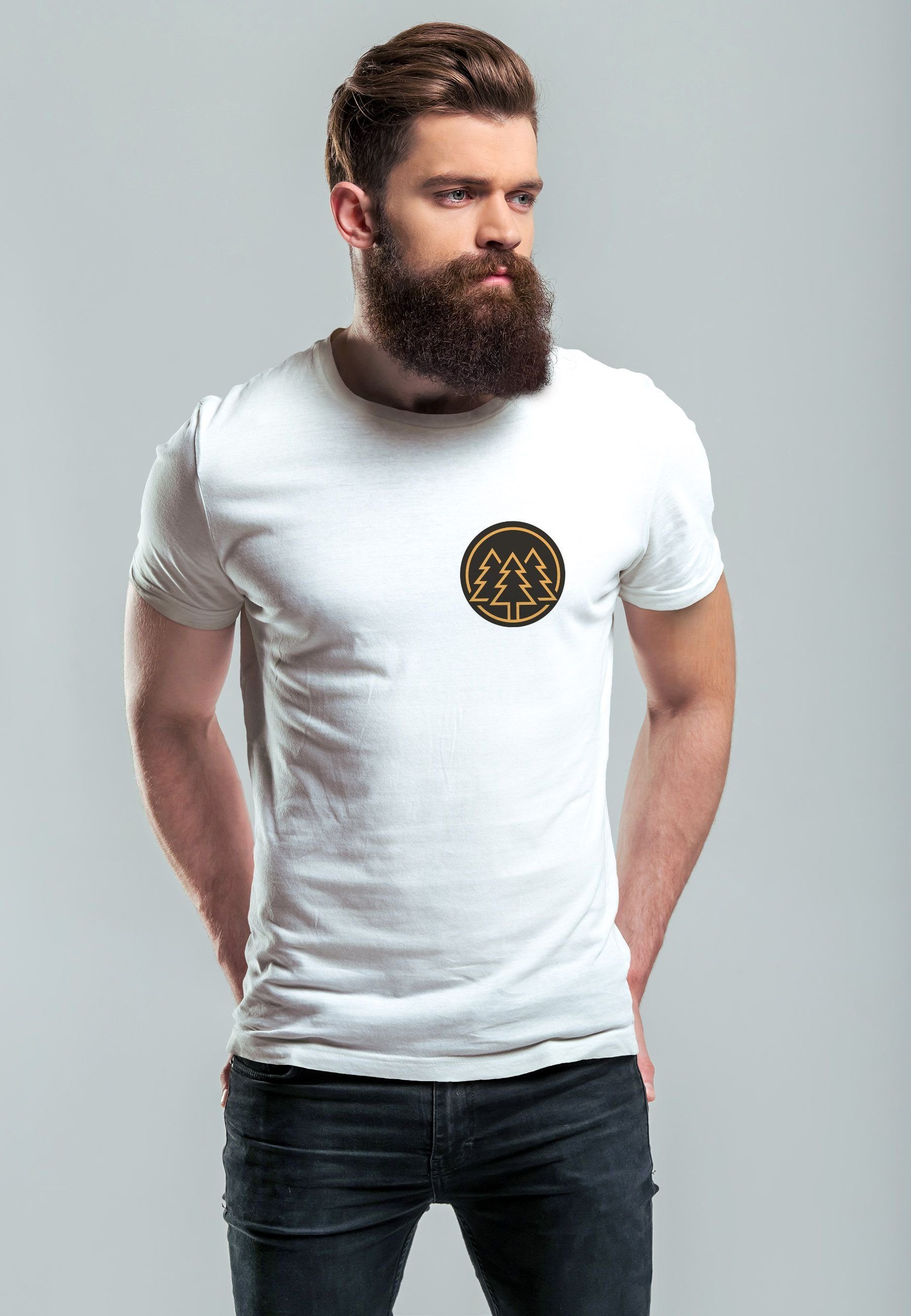 Neverless Print-Shirt Herren T-Shirt Print Logo Wald Bäume Outdoor Wandern günstig online kaufen