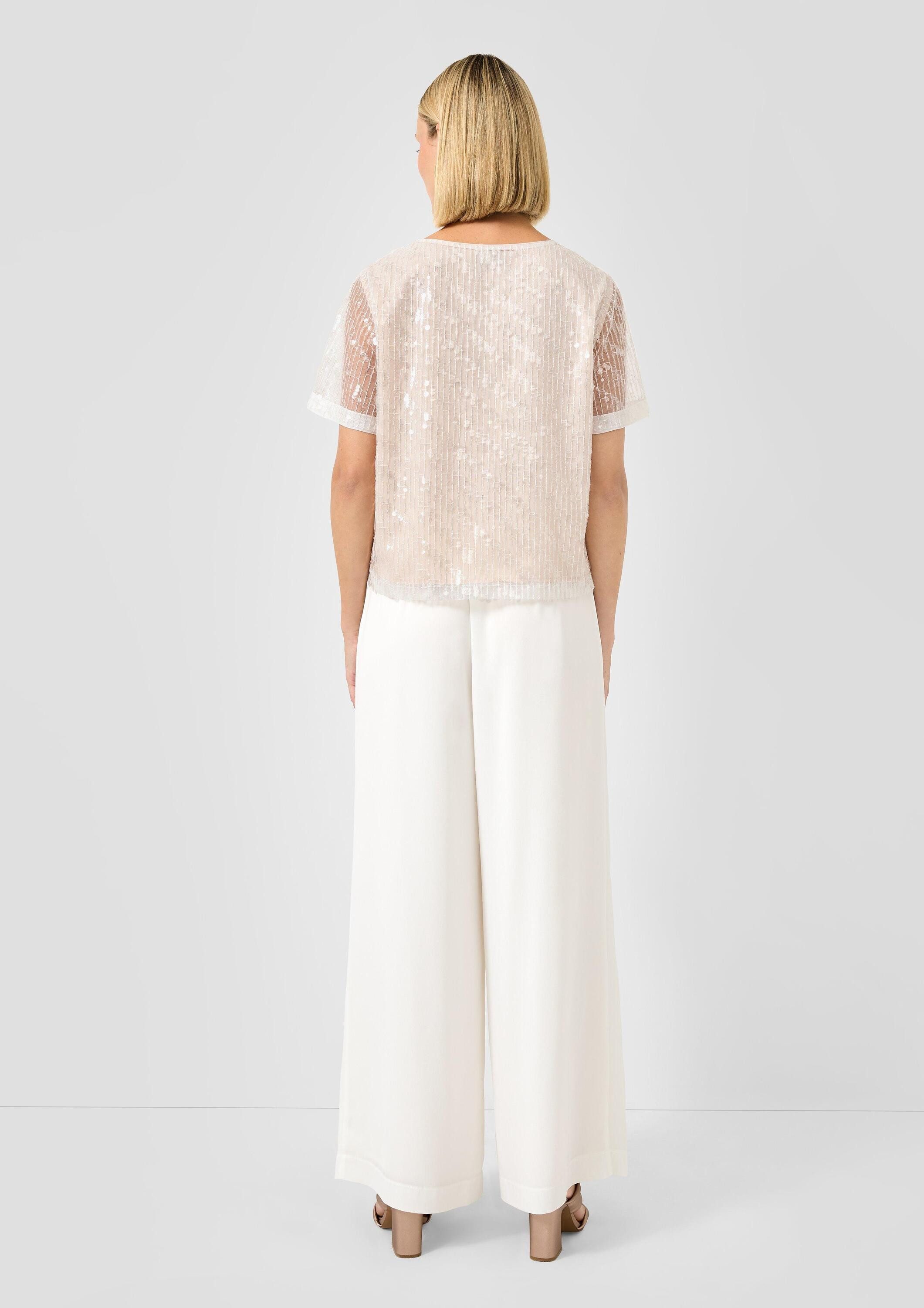 s.Oliver Kurzarmbluse Bluse Pailletten-Shirt mit transparenten Ärmeln und Rundhalsausschnitt