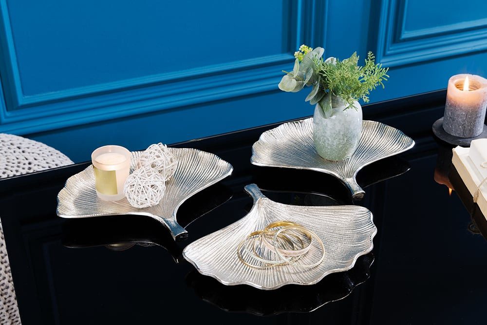 riess-ambiente Dekoschale GINKGO 30cm silber (Set, 3 St., 3x Deko-Schale), Wohnzimmer · Metall · Accessoires · Gebäck