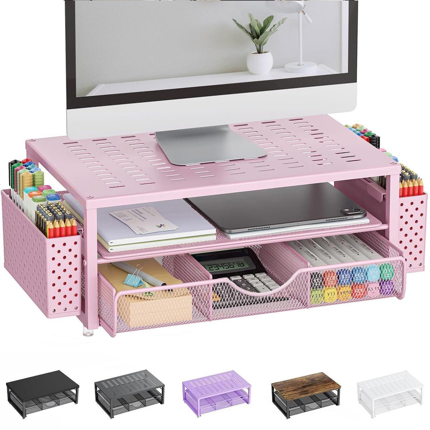 LuxusKollektion Monitorständer Monitorständer Rosa mit Schublade Organizer, (1-tlg)