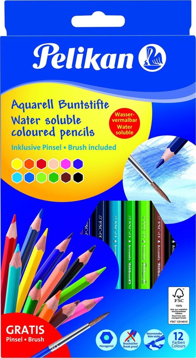 Pelikan Buntstift Aquarell-Buntstifte inkl. Haar-Pinsel 3mm VE=12 Farben