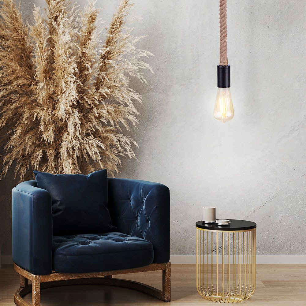 GLOBO LIGHTING Pendelleuchte, Leuchtmittel nicht inklusive, Vintage Hänge Lampe Wohn Ess Zimmer Beleuchtung Hanf Seil