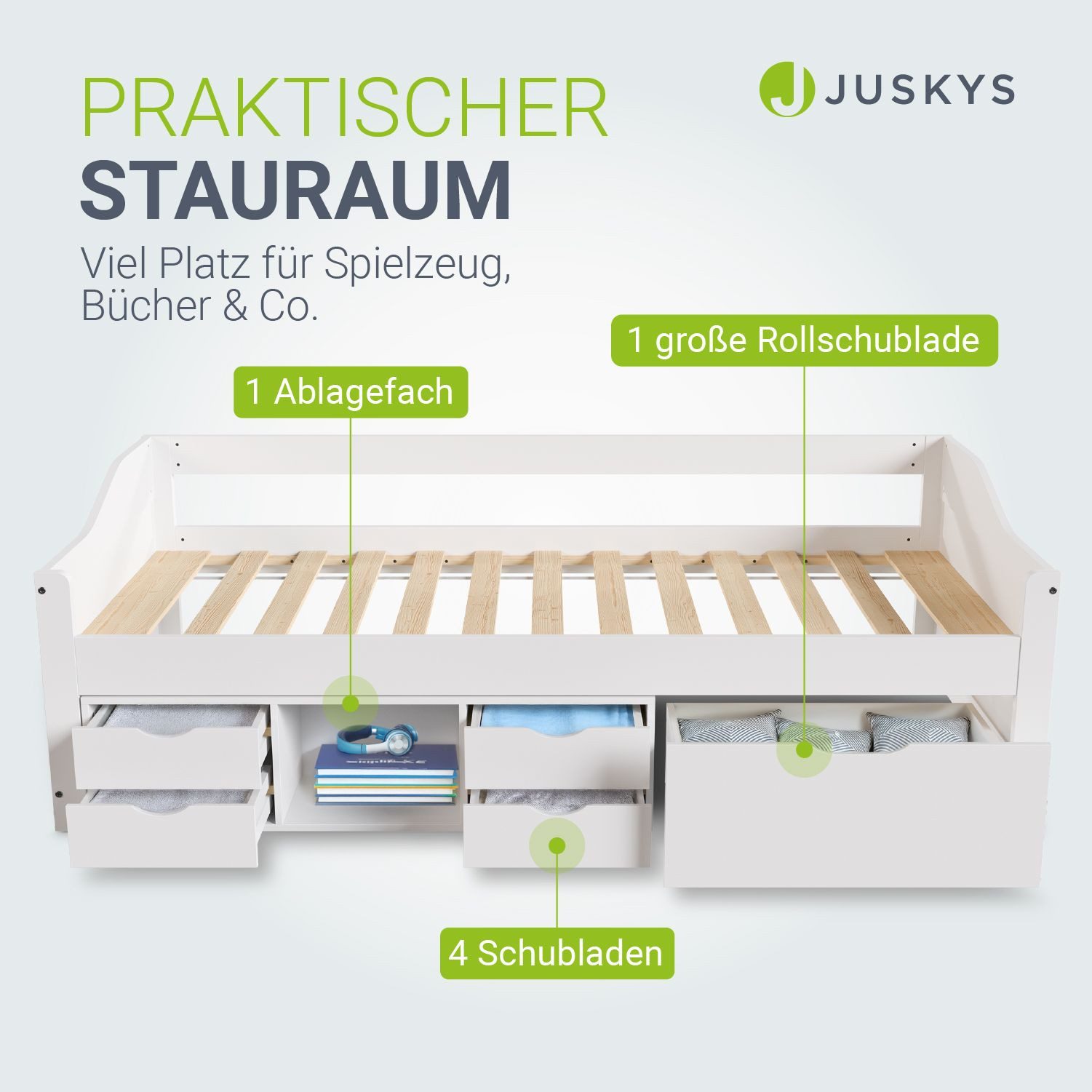 Juskys Stauraumbett Nalu, 90x200 cm Funktionsbett mit Matratze, Lattenrost günstig online kaufen