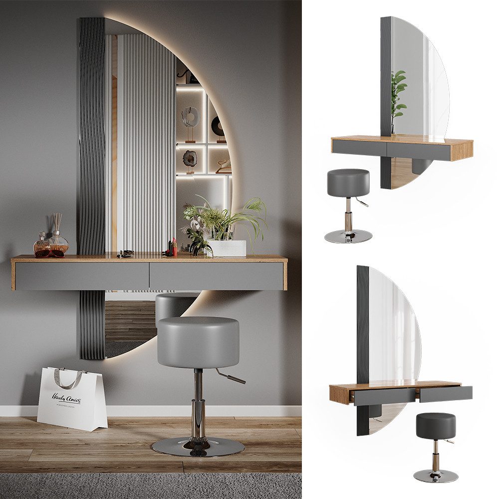 Vicco Schminktisch Melisa, Eiche/Grau, 120 cm günstig online kaufen