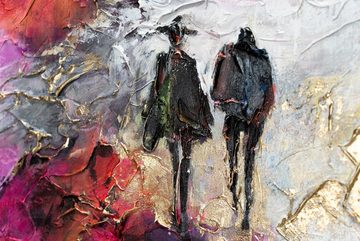 YS-Art Gemälde Frühlingskühle, Buntes Leinwand Bild Handgemalt Menschen mit Rahmen