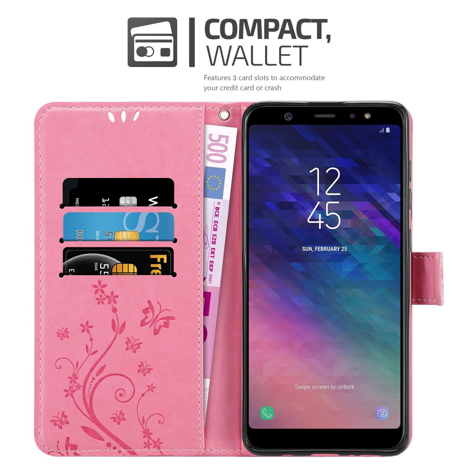 Cadorabo Handyhülle für Samsung Galaxy A6 PLUS 2018 Hülle Samsung Galaxy A6 PLUS 2018, Hülle Schutzhülle Blumen Flower mit Standfunktion Kartenfach Magnet