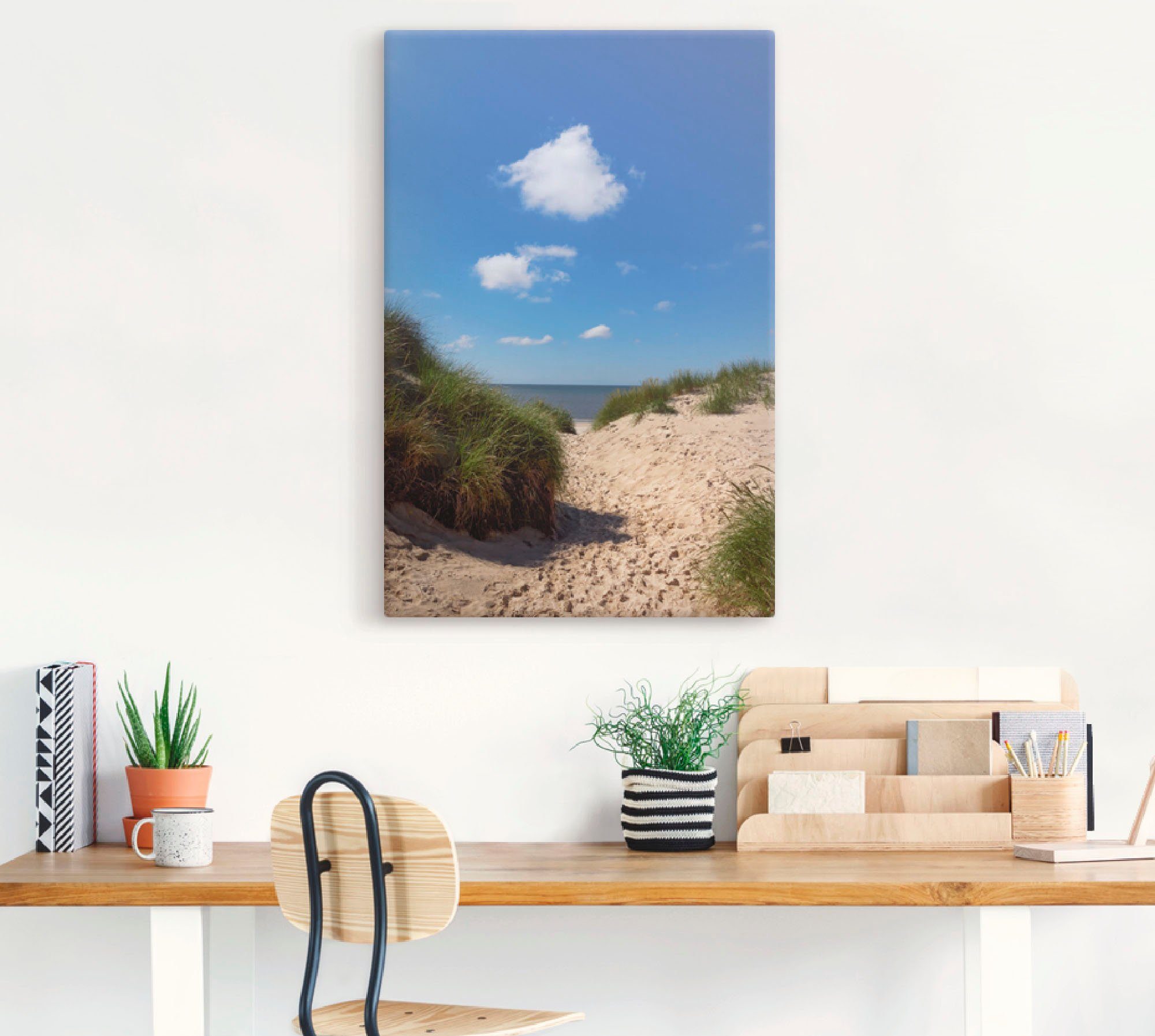 Strand, in versch. Alubild, Leinwandbild, blau Artland Wandaufkleber Strand als zum St), Größen Wandbild Poster Weg oder (1