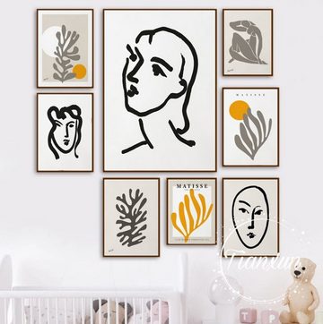TPFLiving Kunstdruck (OHNE RAHMEN) Poster - Leinwand - Wandbild, Henri Matisse - Abstrakte Blätter und Frauenmotive - (Leinwand Wohnzimmer, Leinwand Bilder, Kunstdruck), Farben: beige, grau, schwarz, weiß, orange - Größe: 13x18cm