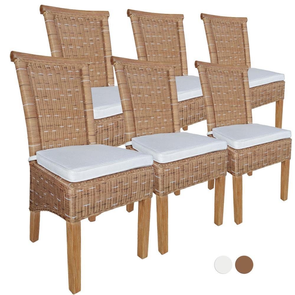 Rattanstühle soma Stuhl braun weiß Sitzplatz Perth Sessel Set S, 6 Stück Sitzmöbel Sessel Esszimmer-Stühle oder Soma