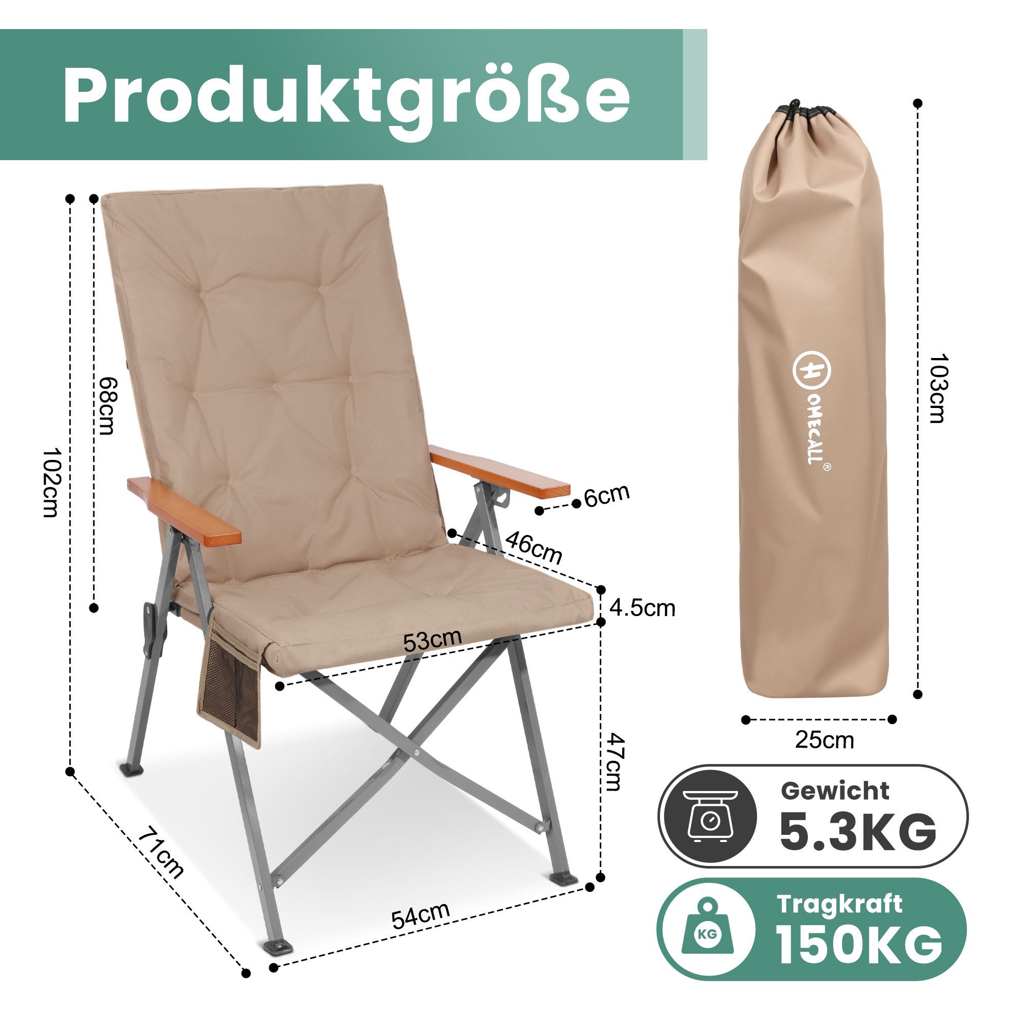 HOMECALL Campingstuhl Faltbar Hochlehner Luxus Klappstuhl mit 4,5cm Dicke G günstig online kaufen