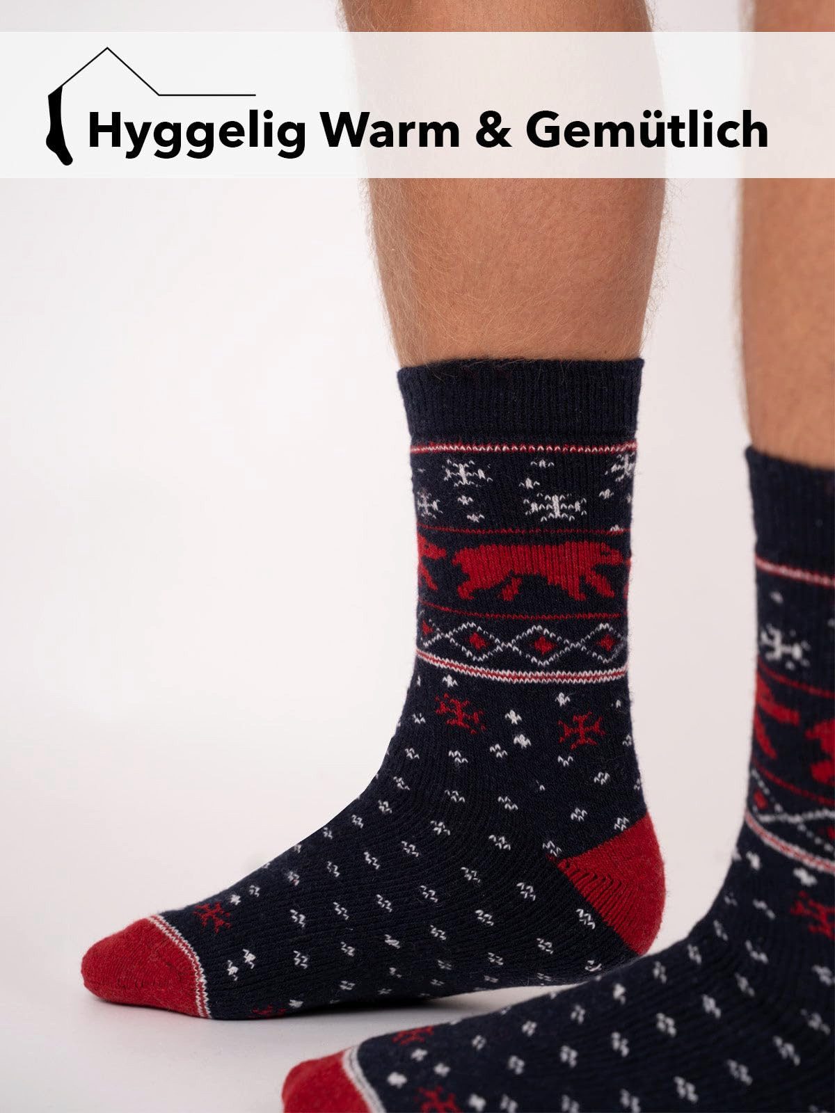 HomeOfSocks Kuschelsocken 45% Wollsocken Buntes Bären Design Dicke Socken Warm 45% Wollanteil Buntes Design