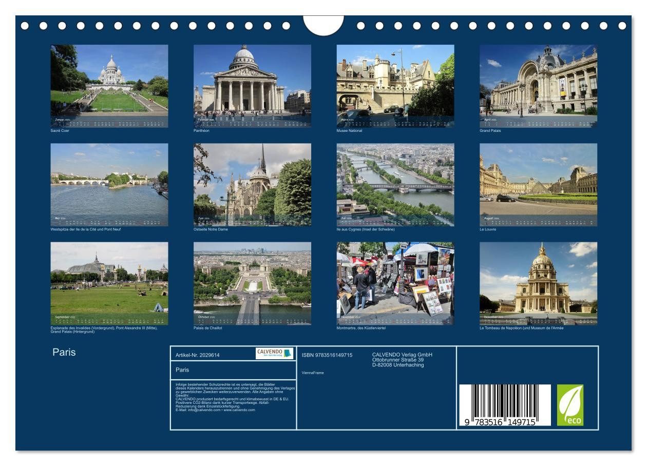 Thumbnail - CALVENDO Wandkalender Paris (Wandkalender 2026 DIN A4 quer), CALVENDO Monatskalender