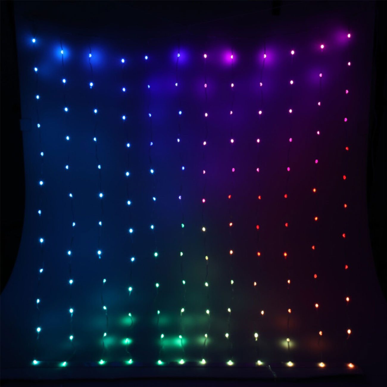 ROGITO elite LED-Lichtervorhang RGB LED-Lichtervorhang 1,2x1,2 m, 144 bunte LEDs IP44 Fernbedienung, Mehrfarbig (RGB), 1,2 x 1,2 Meter, 12 Stränge, 5m Kabel