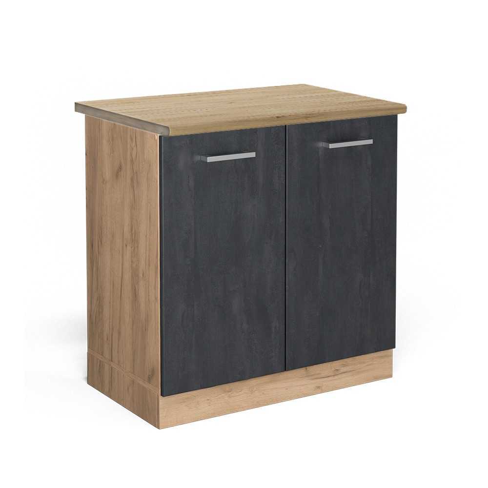Vicco Spülenunterschrank R-Line, Schwarz Beton/Goldkraft Eiche, günstig online kaufen