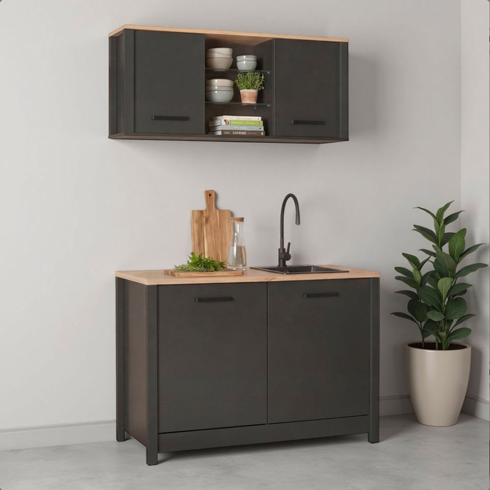 Inter Link Pantryküche Veneto, Ohne E-Geräte, für Spüle & Spülmaschine, Soft-Close, B: 130 cm