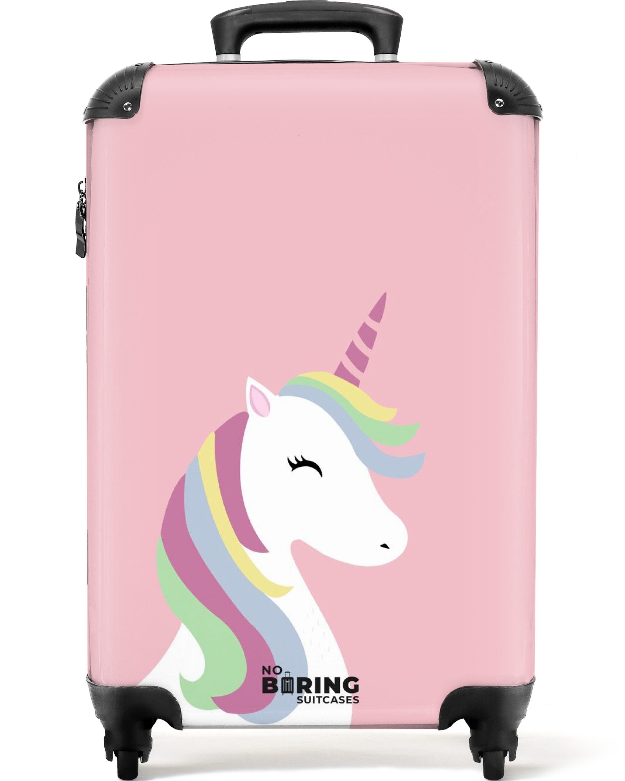 NoBoringSuitcases.com© Kinderkoffer Einhorn - Regenbogen - Pastell - Rosa - Mädchen 55x35x20cm, 4 Rollen, Kinder Koffer Klein, Trolley Handgepäck, Reisekoffer