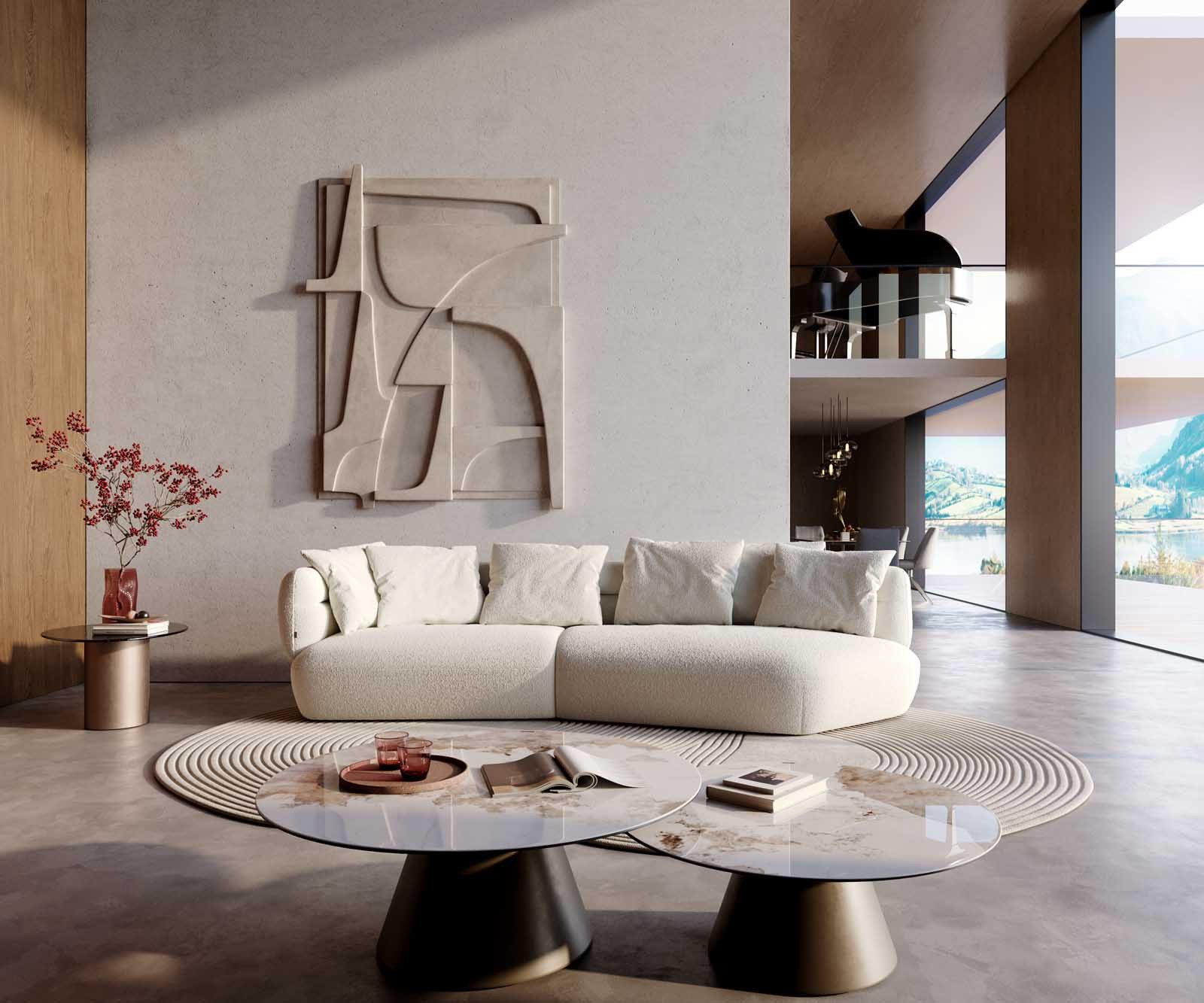 DELIFE Big-Sofa Roya, Bouclé Creme-Weiß 320x140 cm