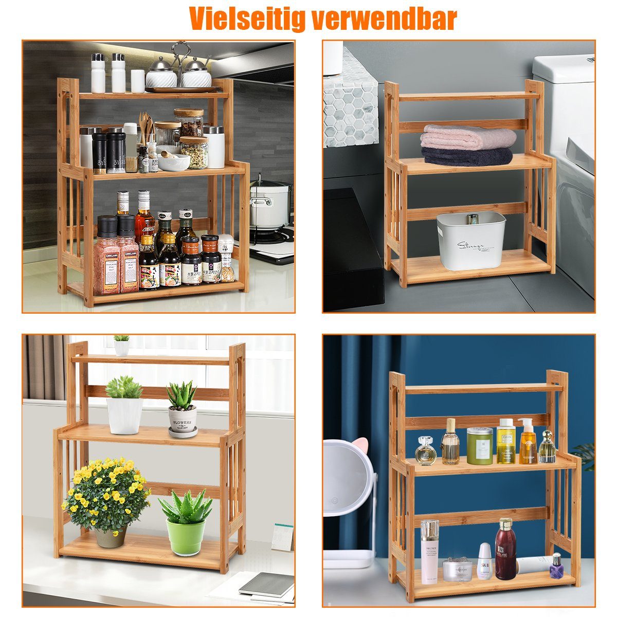 COSTWAY Gewürzregal, 3-stufig, mit höhenverstellbarer Ablage, Bambus günstig online kaufen
