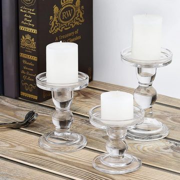 Juoungle Kerzenständer Kerzenhalter aus Glas [3er-Set], transparenter Kerzenhalter