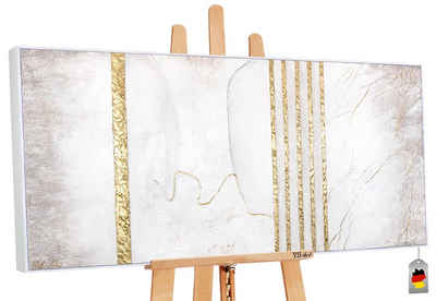 YS-Art Gemälde Goldener Marmor, Strukturiertes auf Leinwand Bild Handgemalt Abstrakt Weiß mit Rahmen