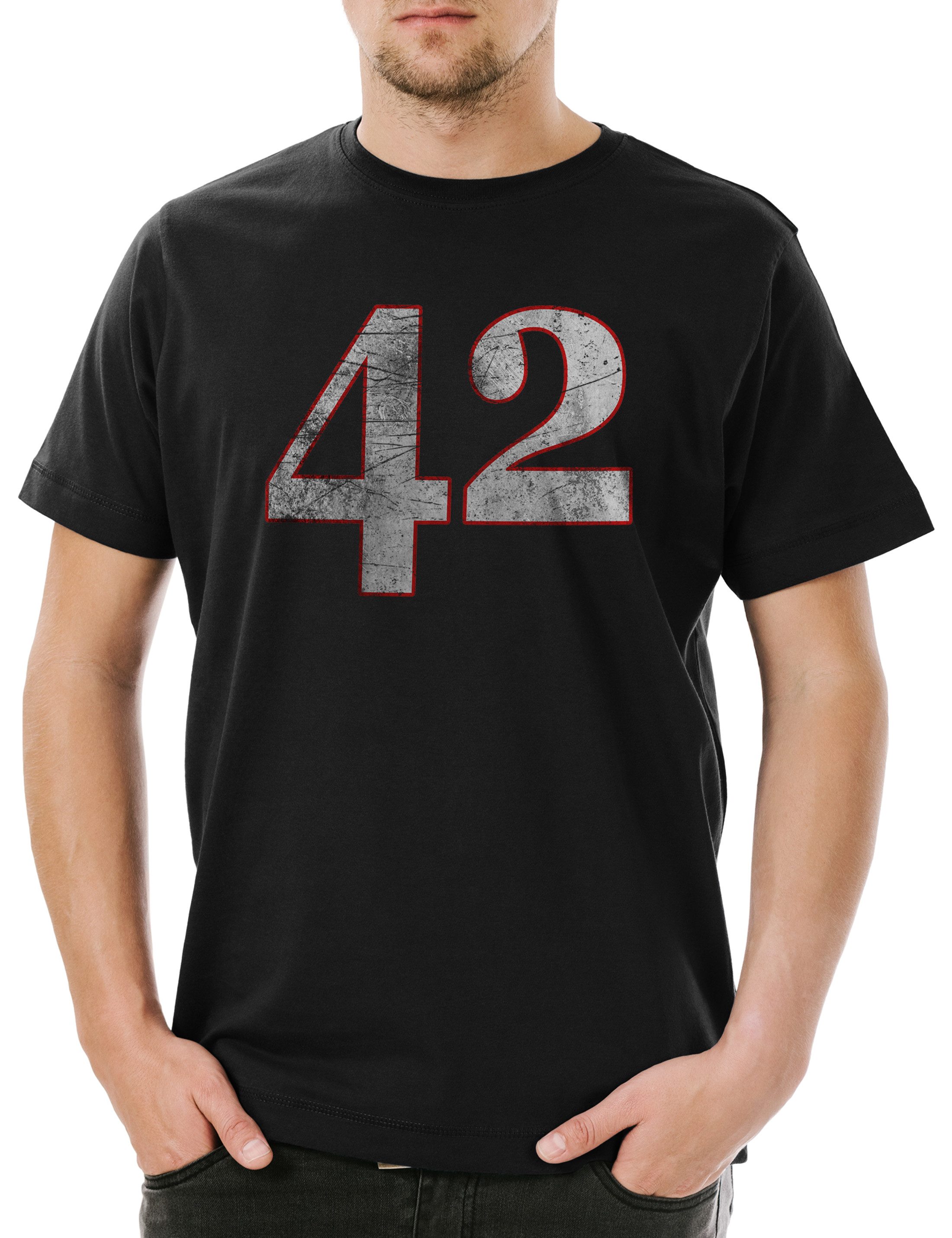 Print-Shirt 42 Herren T-Shirt Nummer Number Zahl The durch die Guide to the Fun
