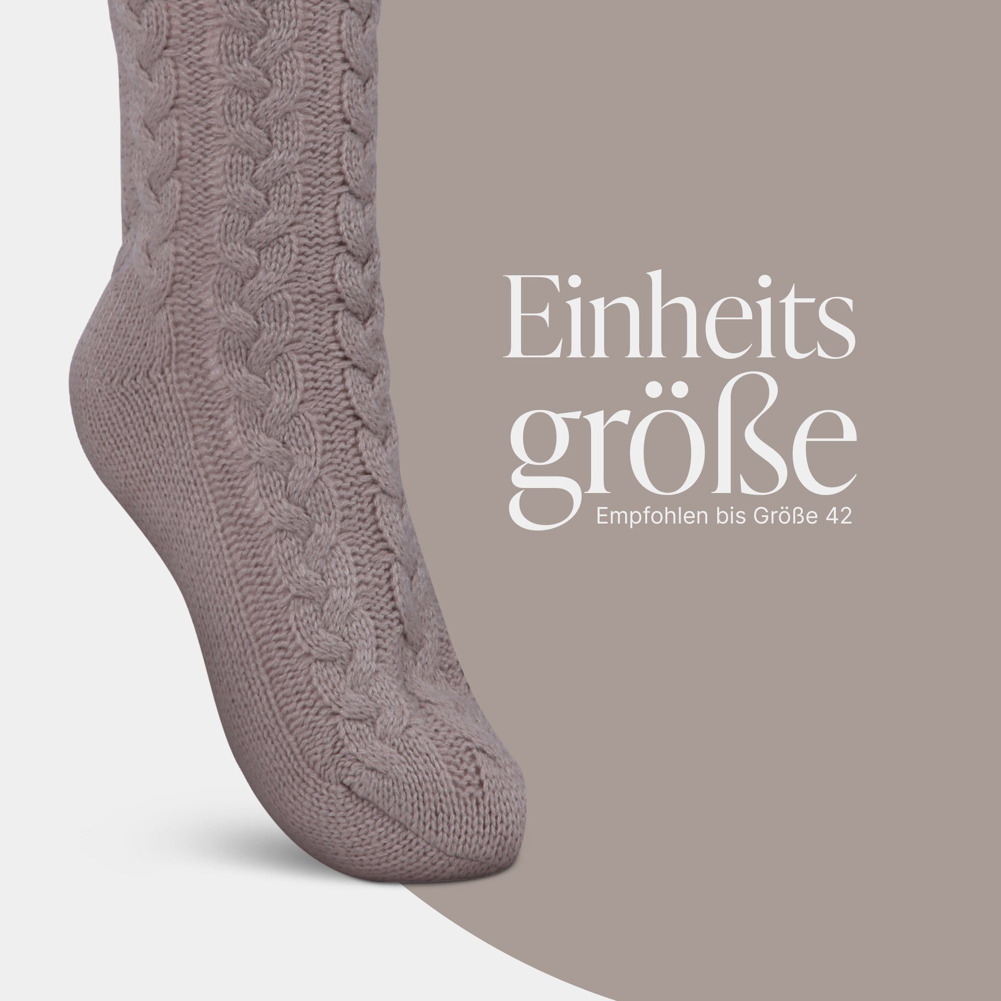 Bestlivings ABS-Socken Hüttensocken 36-42 (1-Paar) Socken ) Hüttensocken plüschig Teddyfutter, Beige mit Stoppersocken Zopfmuster Haussocken (