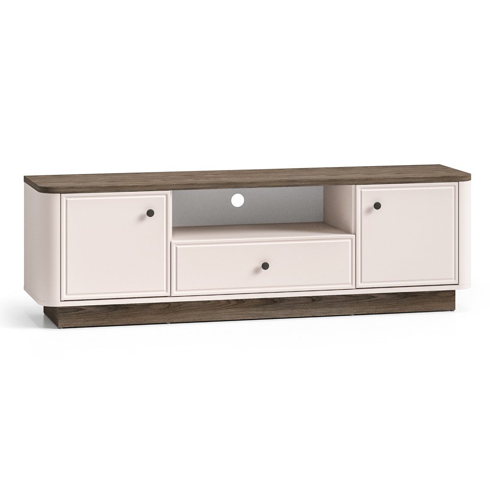 Lomadox Lowboard VEJANO-131, Fernsehschrank Beige mit Eiche, 2 Türen, 1 Schublade