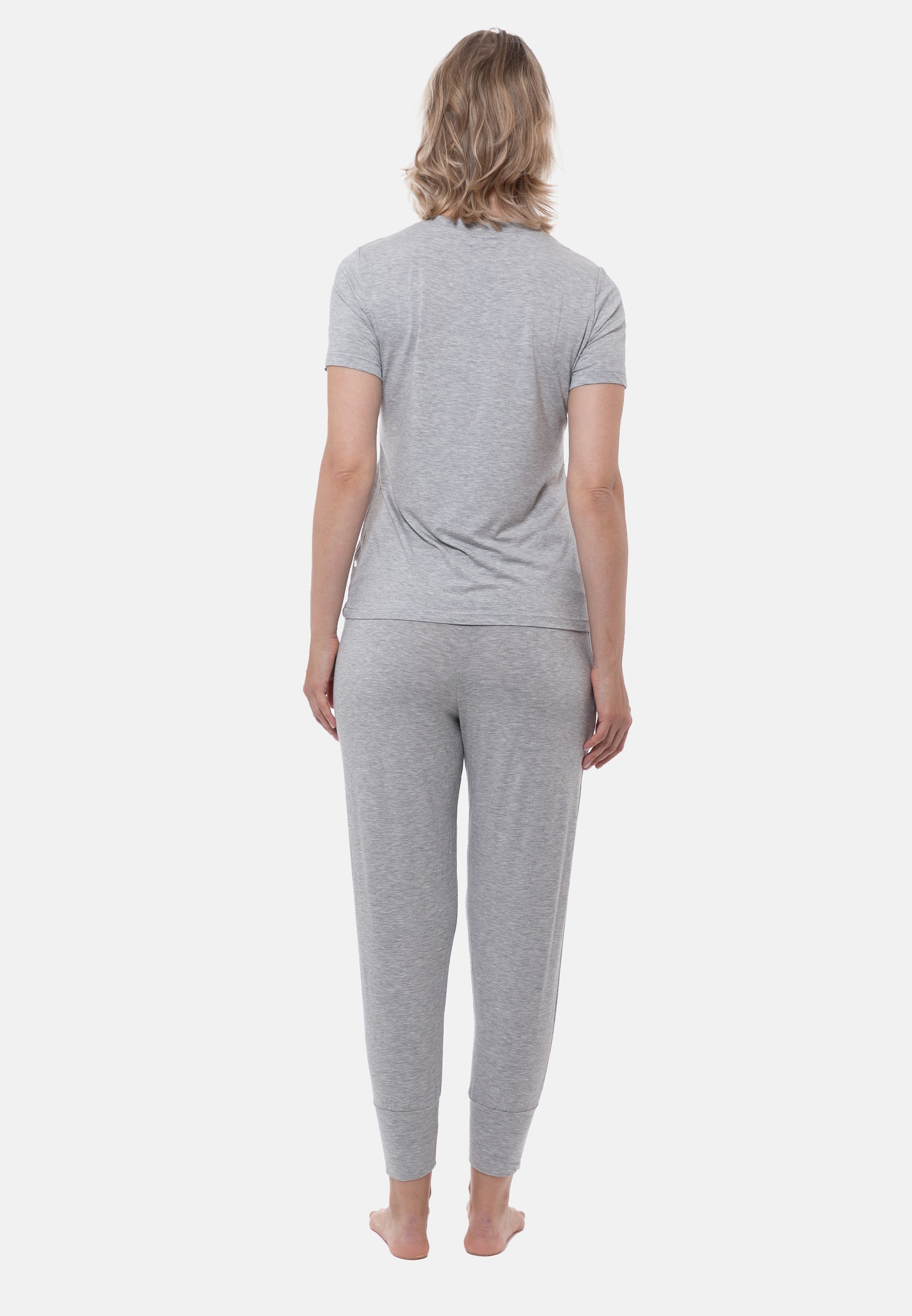 Set & T-Shirt Lounge 2 Yoga-Hose (Set, Grey Schlafanzug 7/8 Pyjama - im melange und Easy Mey Sleepy tlg)