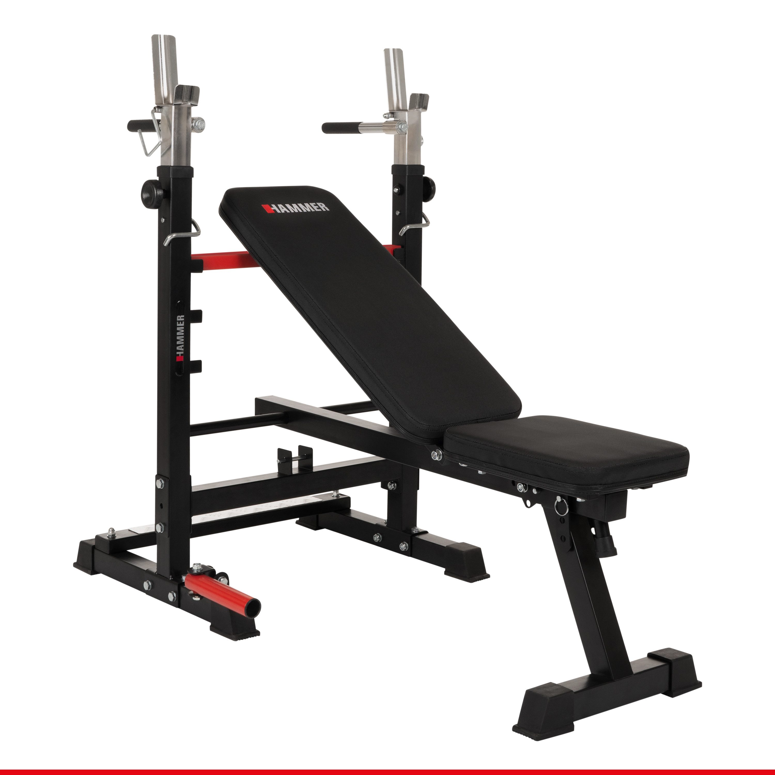 Hammer Trainingsbank Force 4.0: klappbar, Schräg-/Flachbank, bis 180 kg, Dipgriffe, Ablage