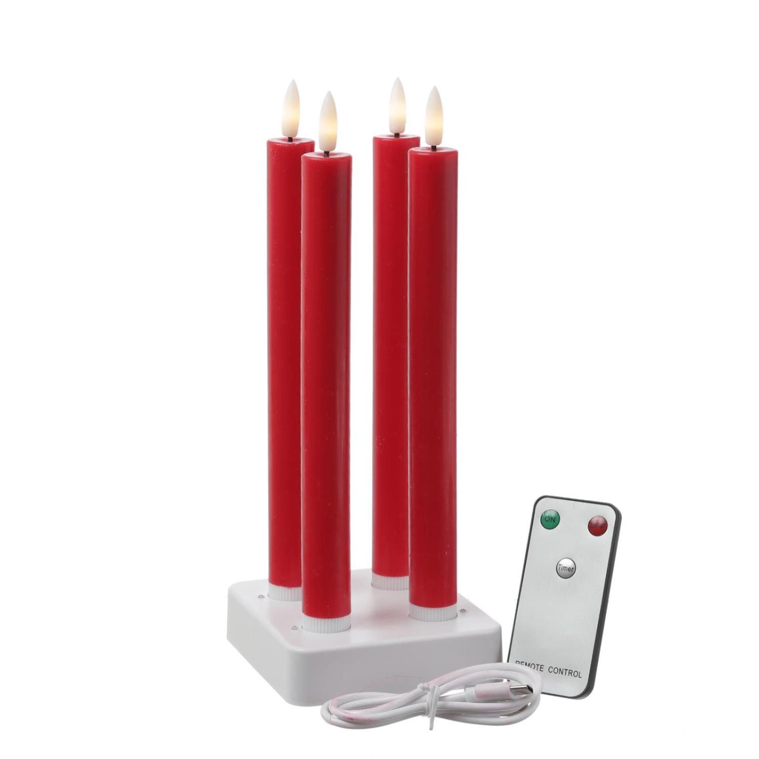 LED-Kerze LED Stabkerzen LISA Tafelkerzen Dinnerkerzen wiederaufladbar rot 4St.
