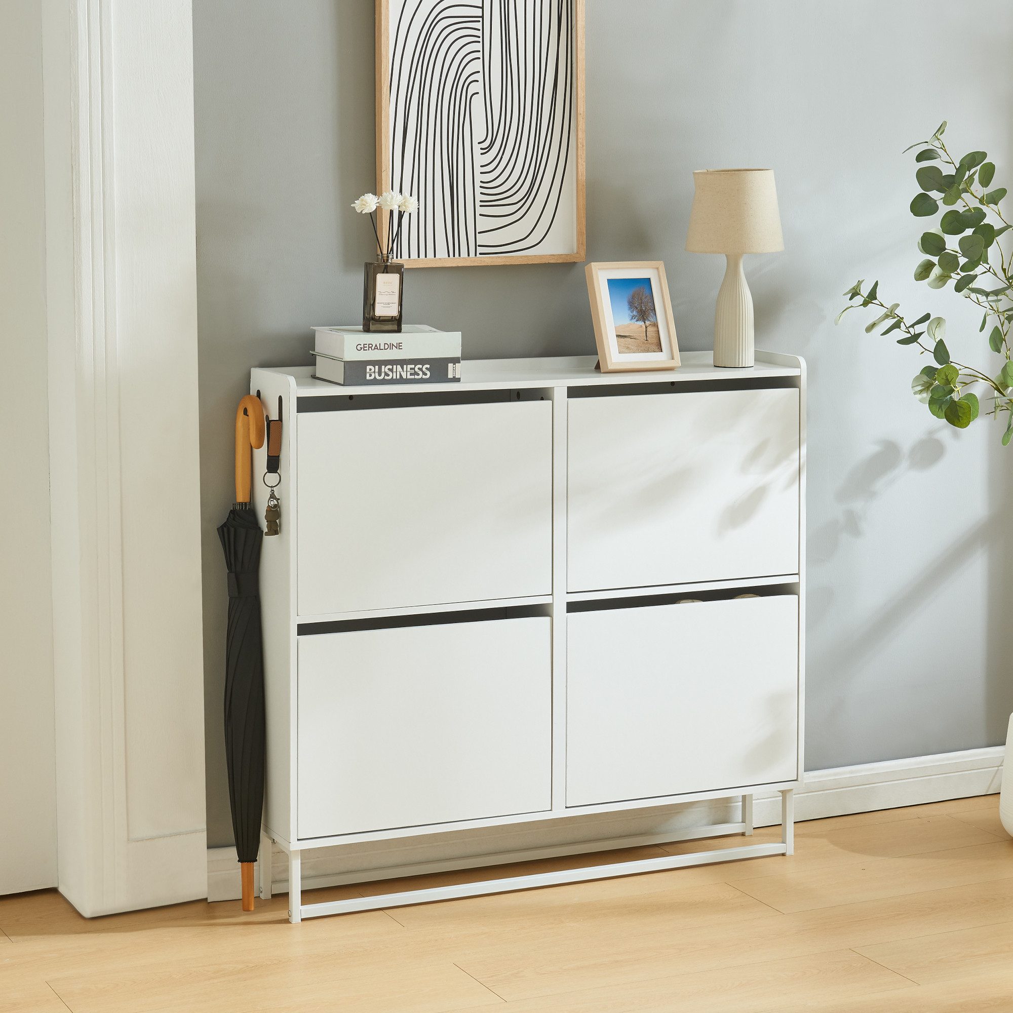 en.casa Schuhschrank »Ylitornio« 91,5x100x19 cm mit Kufengestell Weiß günstig online kaufen