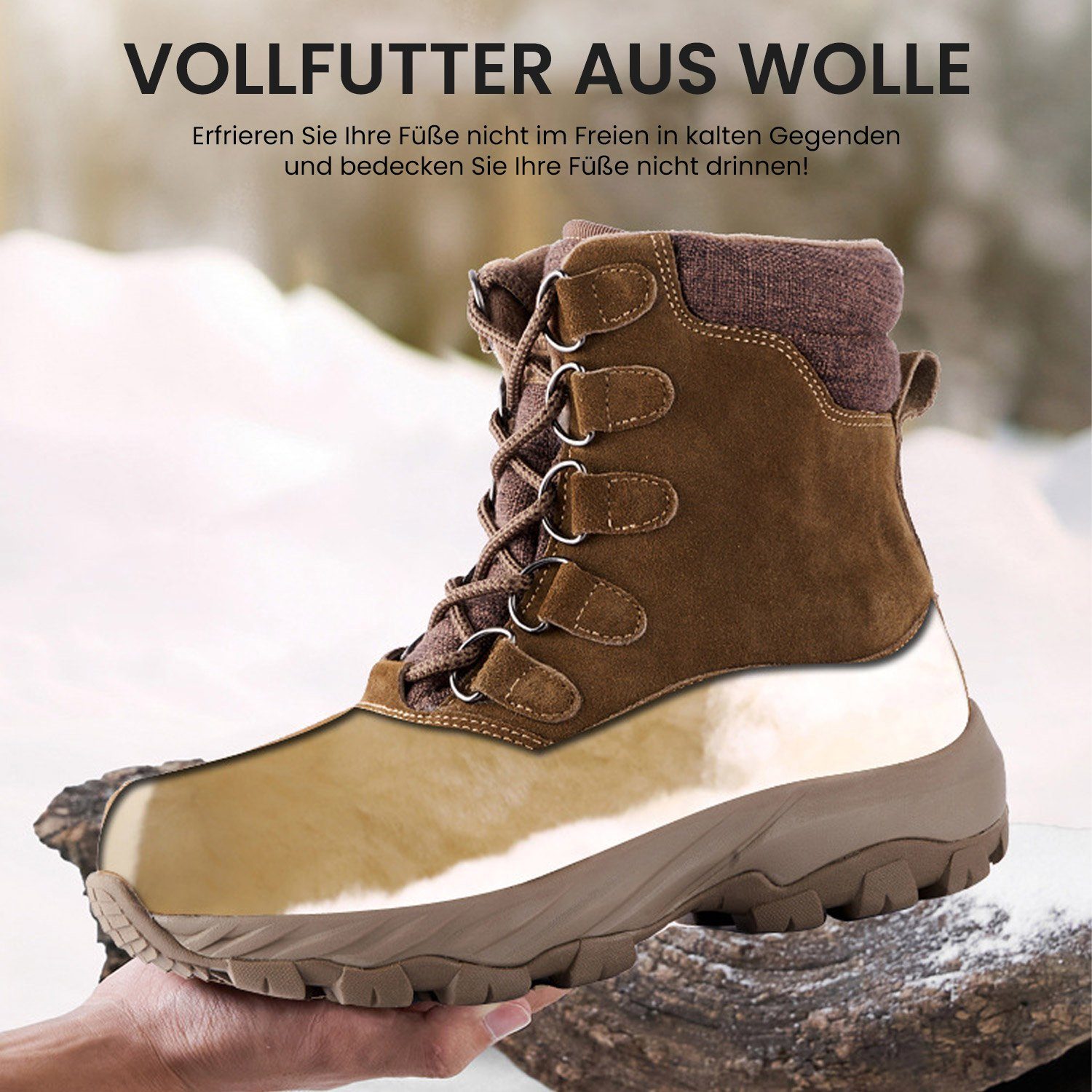 Daisred Winterstiefel Herren Warm Gefüttert Winterboots Outdoor Khaki Damen