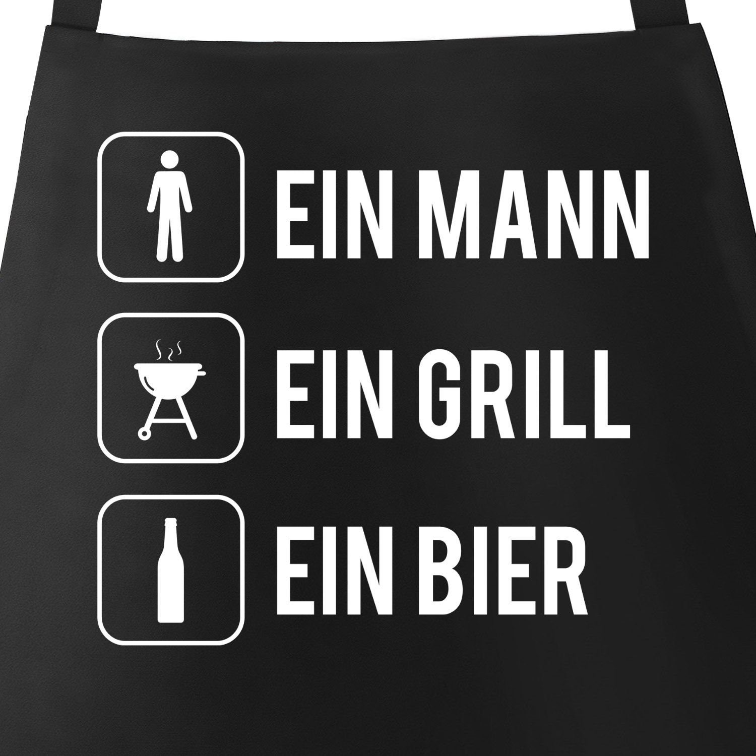 MoonWorks Grillschürze Grill-Schürze für Männer mit Spruch Ein Mann ein Grill ein Bier Baumwoll-Schürze Grillen Barbecue BBQ Fleisch Sommer Moonworks®, mit kreativem Aufdruck