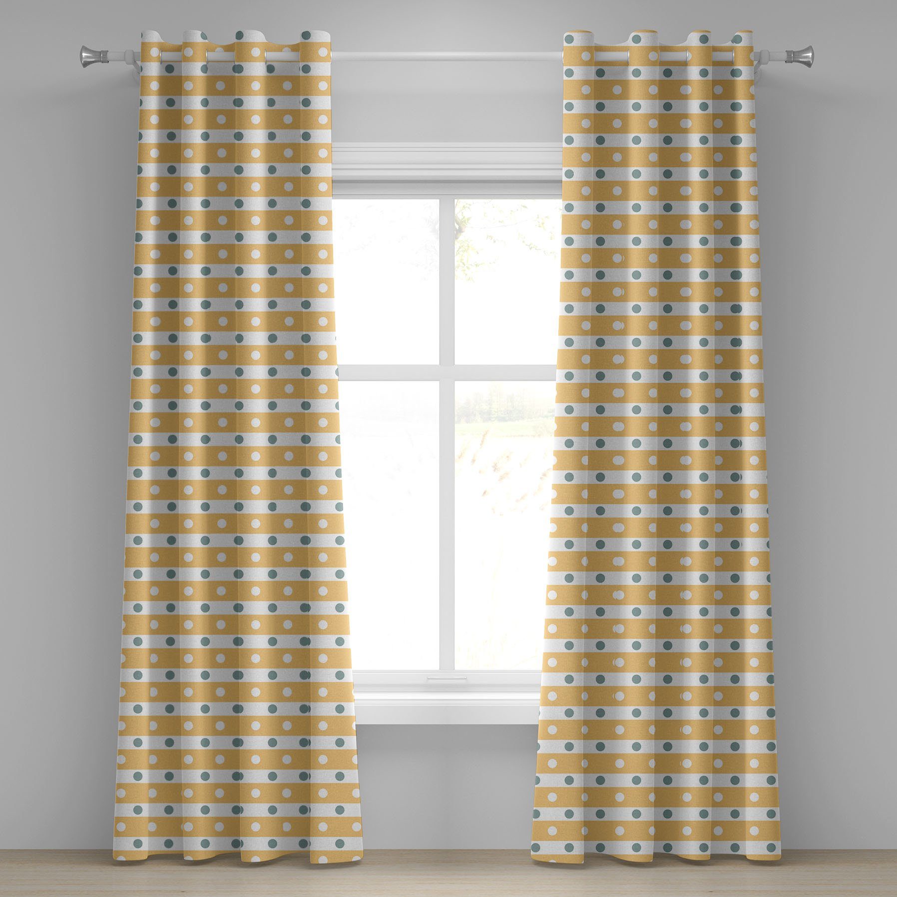 Gelb Dekorative Weiß Dots Schlafzimmer Stripes 2-Panel-Fenstervorhänge und für Wohnzimmer, Gardine Abakuhaus,