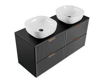 einfachgutemoebel Waschtisch-Set Badezimmer Set 3-teilig BLACKENED 120cm, Aufsatzbecken weiß, schwarz, (Badmöbel Set, 1-St., Waschtisch SET 3-teilig)