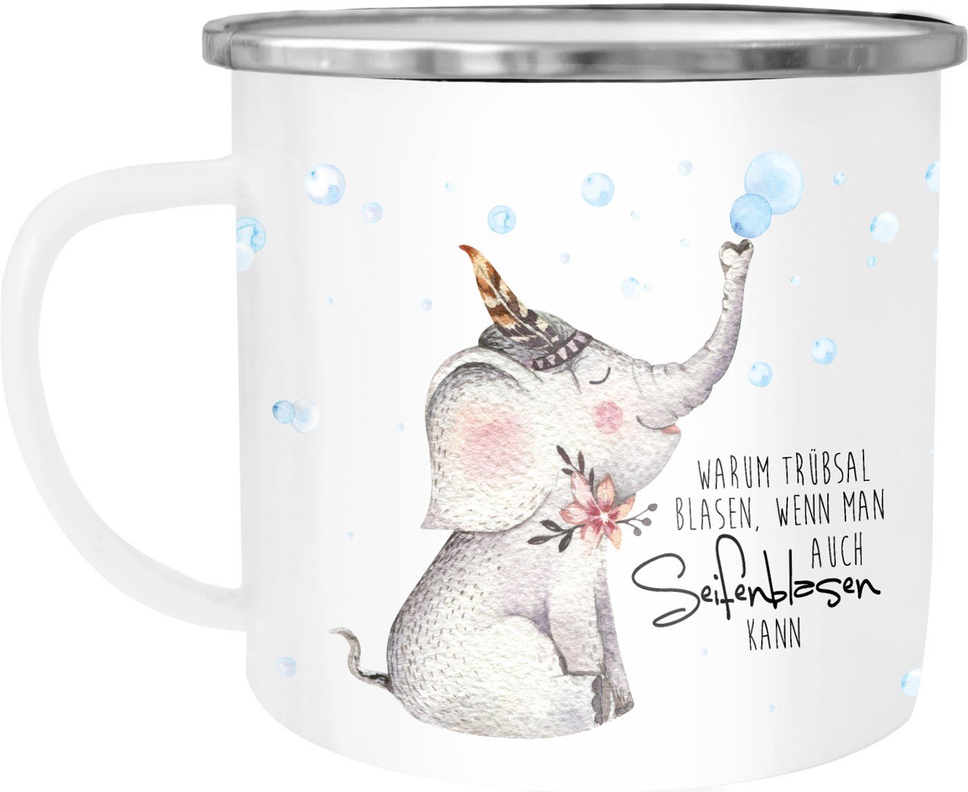 MoonWorks Tasse Emaille Tasse Becher Elefant Warum Trübsal blasen wenn