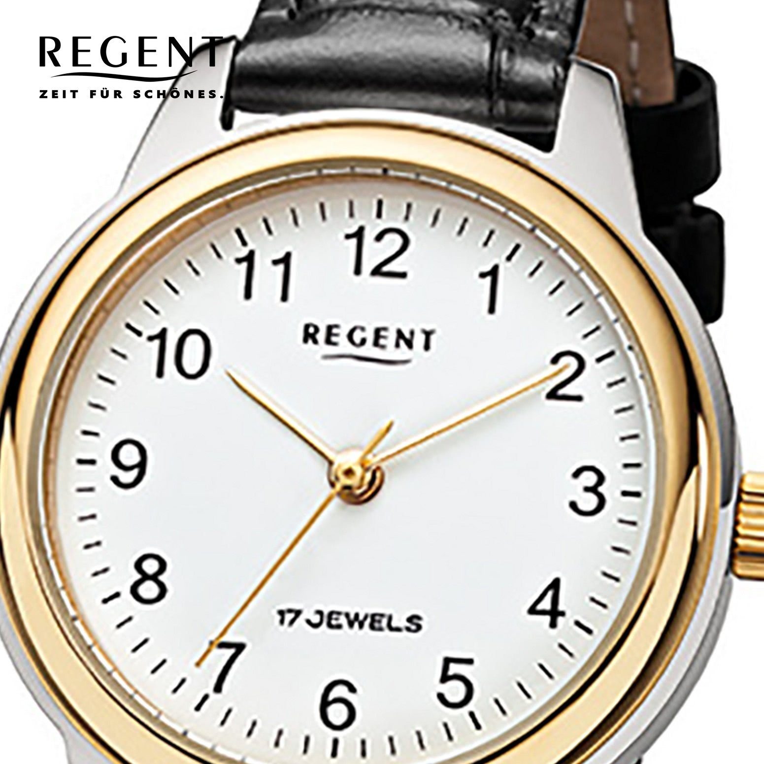 Analog, Regent Damen rund, Quarzuhr (ca. mittel Lederarmband 31mm), Regent schwarz Herren-Armbanduhr Armbanduhr