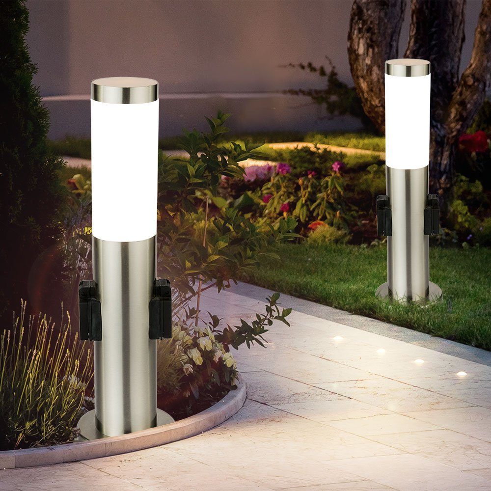 Edelstahl LED Steh Außen-Stehlampe, etc-shop Warmweiß, Set LED Outdoor Leuchtmittel inklusive, Lampe Watt 7 2er
