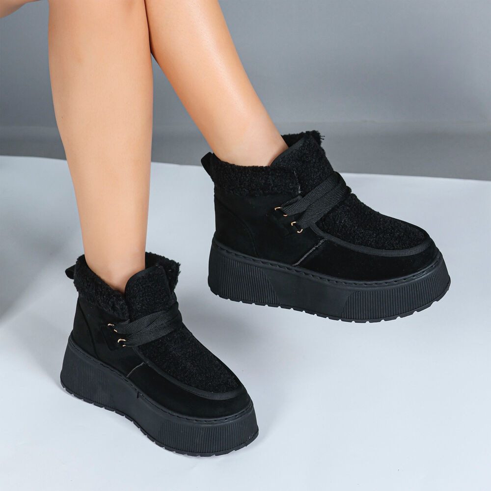 Ital-Design Modische Plateau-Stiefel mit Schnürung für Damen Snowboots (90458064) Keilabsatz/Wedge Stiefeletten in Schwarz