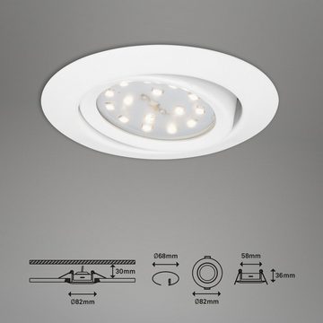 Briloner Leuchten LED Einbauleuchte 7171-036, LED fest verbaut, Warmweiß, weiß, LED, Einbaustrahler, Einbauspot