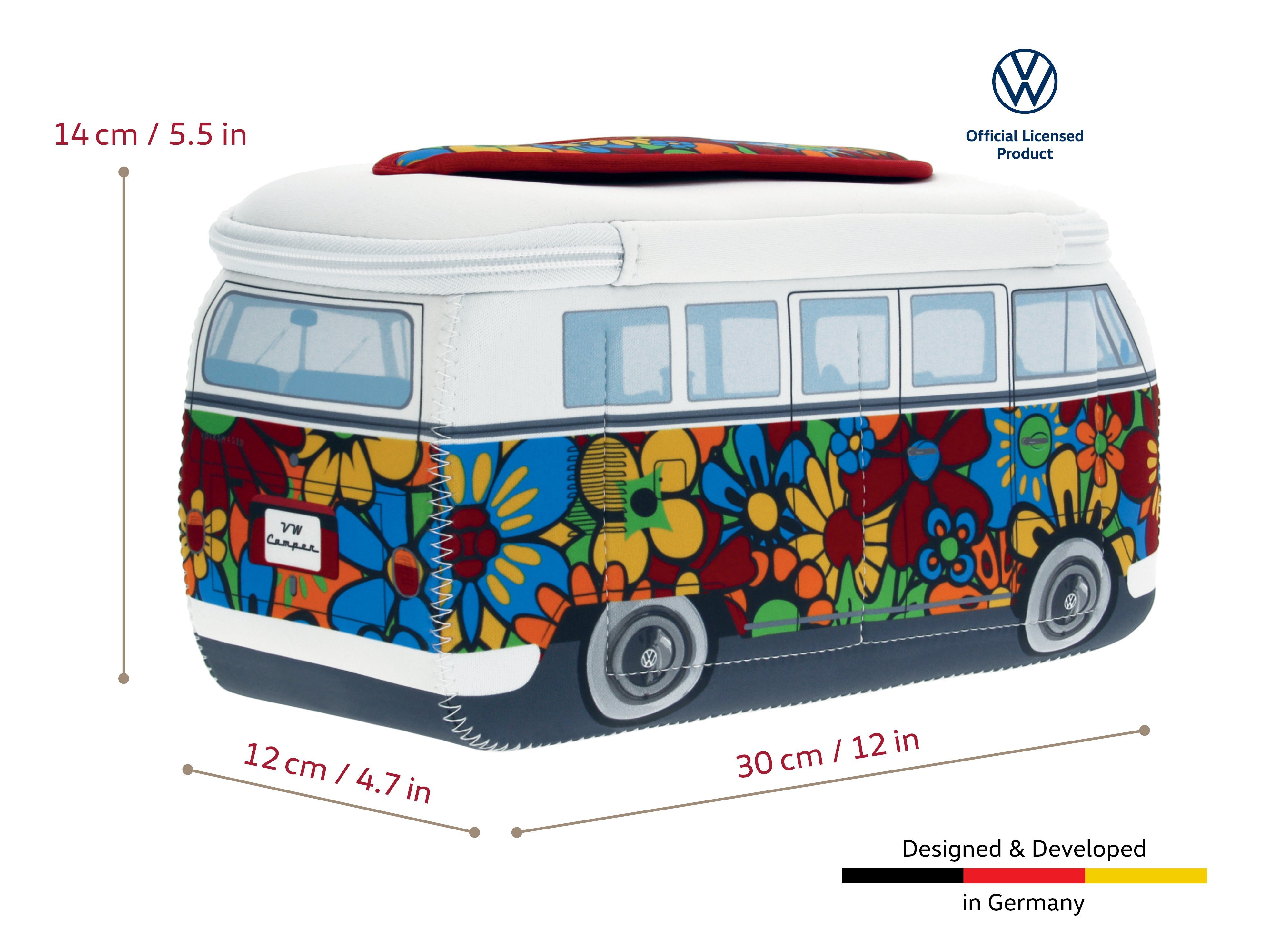 VW Collection by BRISA Design Kulturbeutel Flower/Bunt Kosmetiktasche Volkswagen Schminktasche, im Bulli Neopren Reisebeutel, Bus T1