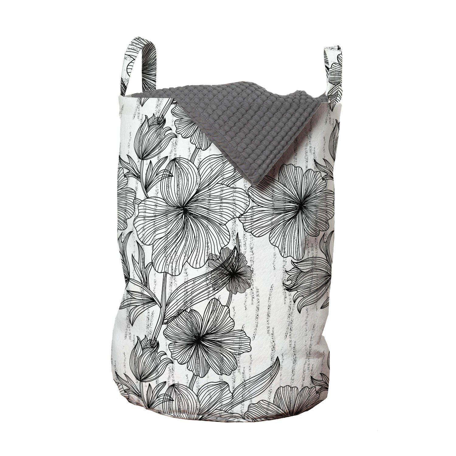Wäschesäckchen Blumen Kordelzugverschluss Art für Griffen Waschsalons, Linie Design Abakuhaus mit Handgezeichnete Wäschekorb