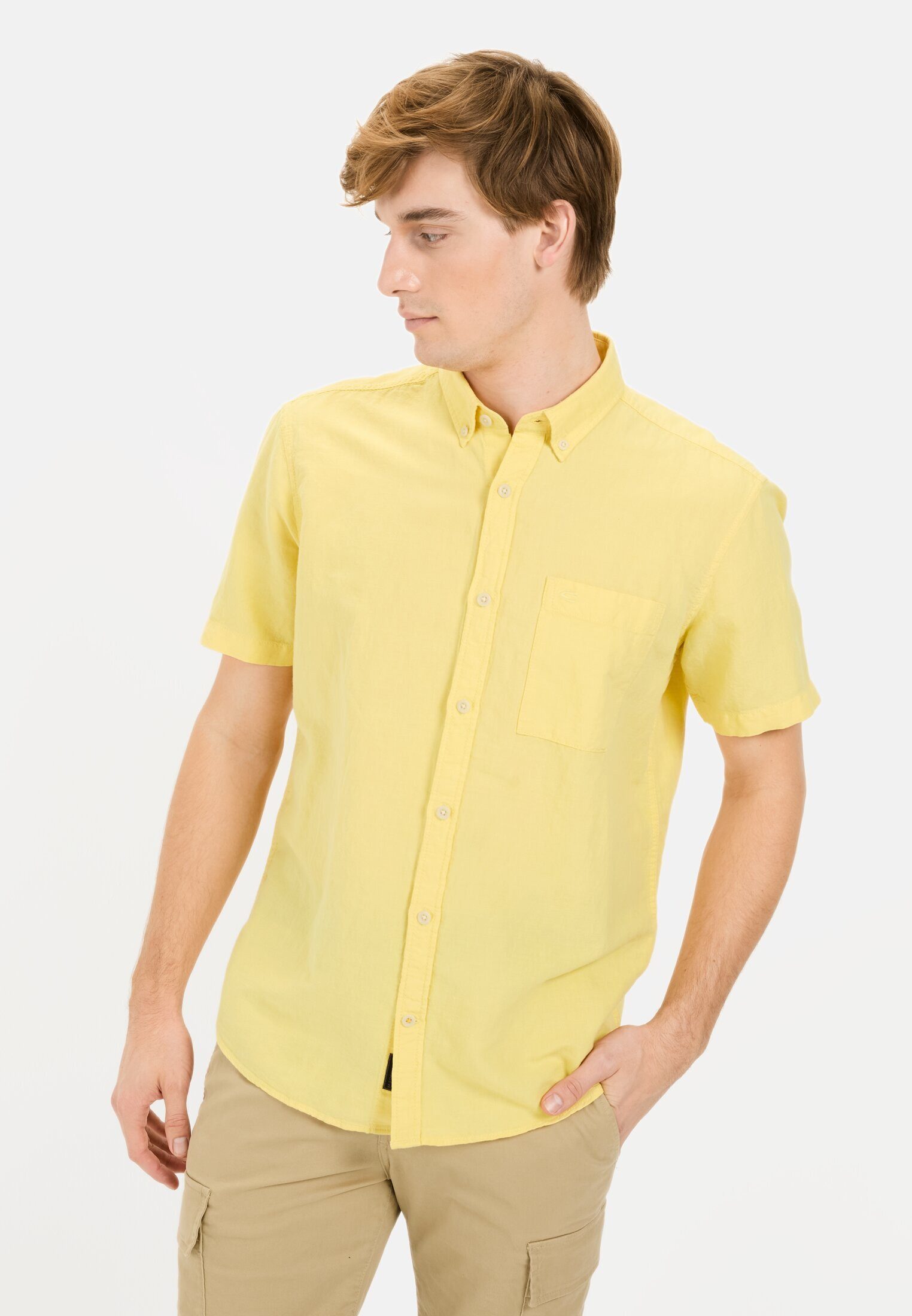 camel active Kurzarmhemd aus einem Baumwoll-Leinenmix Kurzarm Button-Down B günstig online kaufen