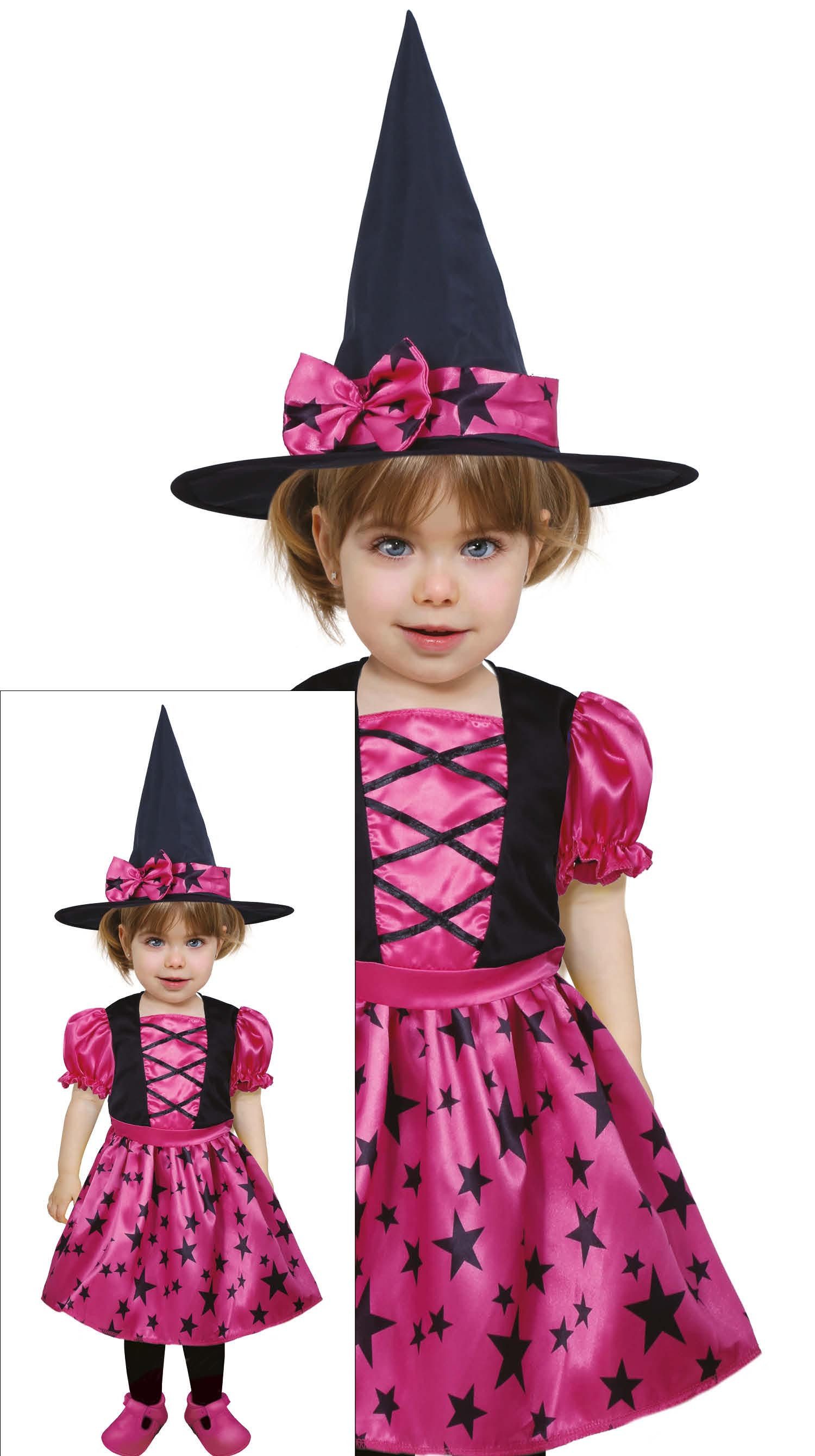 Fiestas Guirca Kostüm, Hexe Halloween Kostüm Baby Rosa Schwarz Sterne Hut Zauberhafte Magie