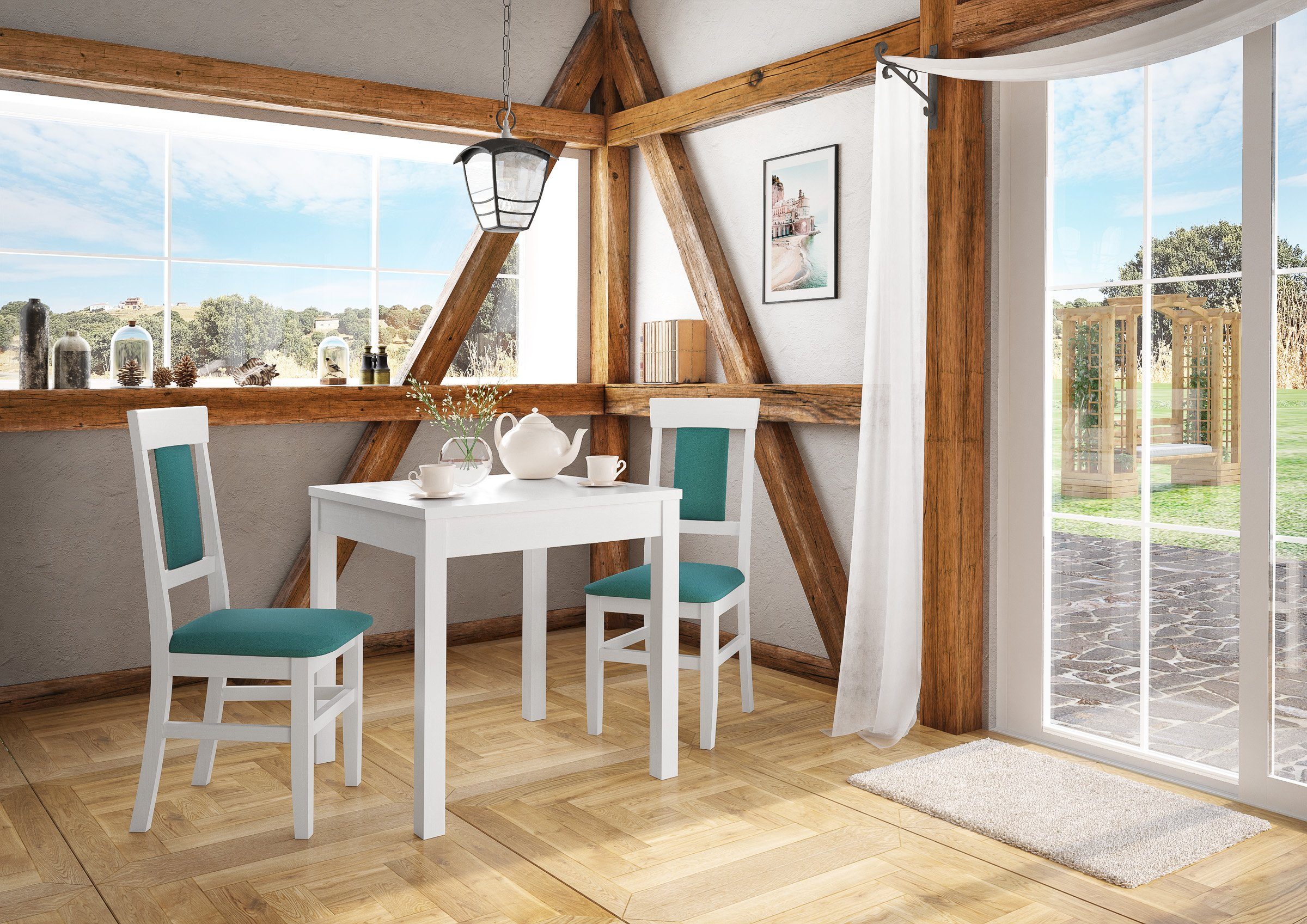Massivholz-Stuhl Farbe türkis ERST-HOLZ Küchenstuhl Gepolsterter Esszimmerstuhl Esszimmerstuhl