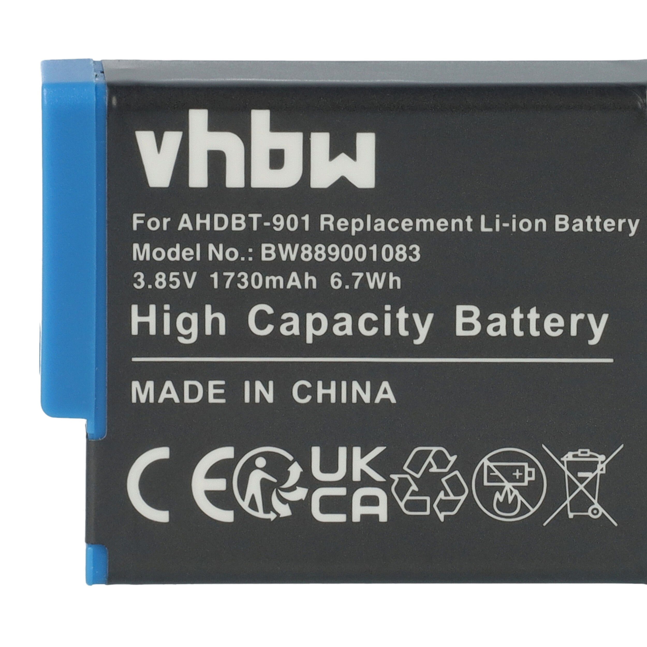 Ersatz AHDBT-901 für für 1730 Kamera-Akku mAh AHDBT-901+, SPBL1B, Li-Ion V) (3,85 GoPro vhbw