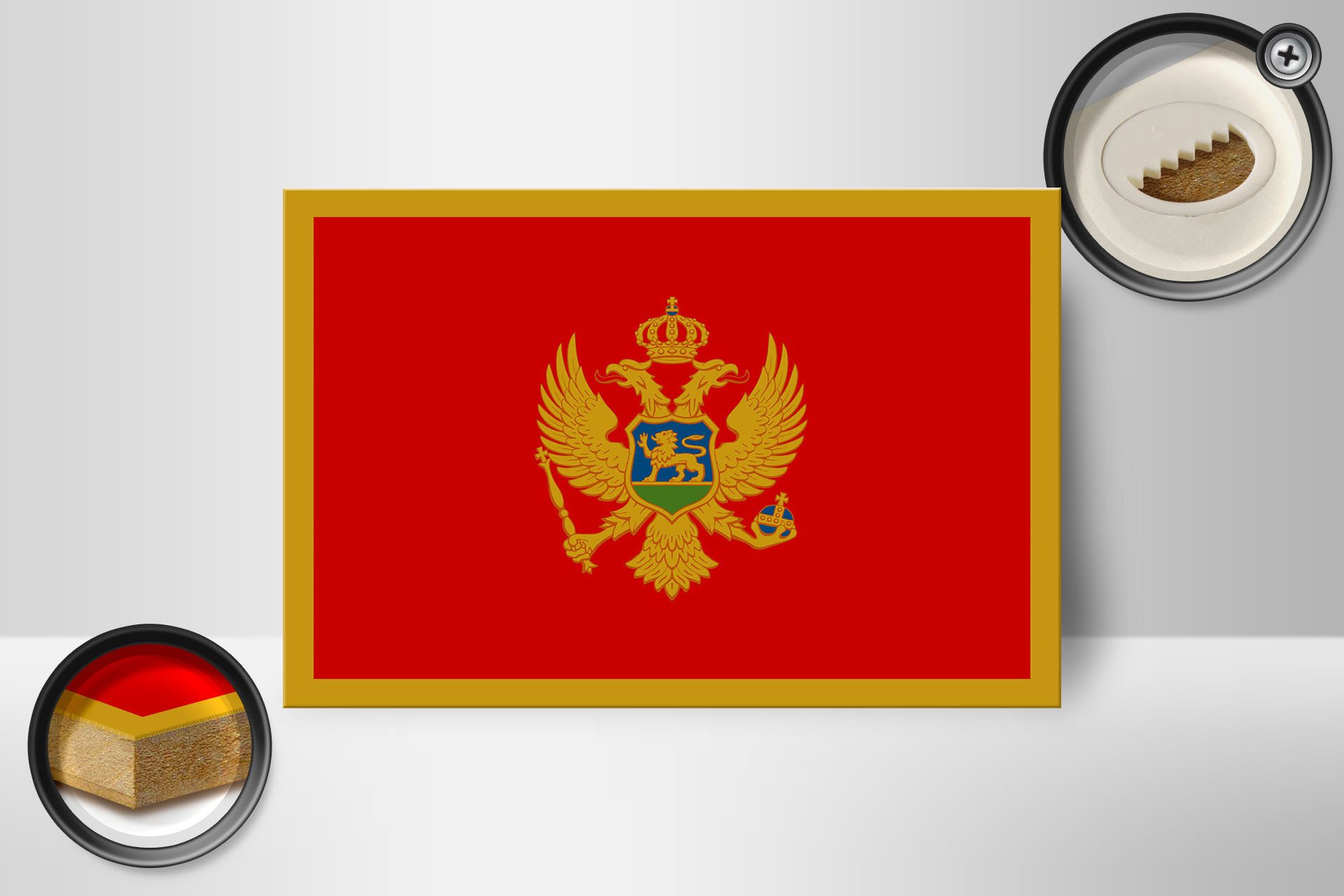 Femer GmbH Holzbild Flagge Montenegros 18x12 cm Flag of Montenegro, Flaggen (1 St), Glatte Holzfaserplatte (MDF), vorn beschichtet