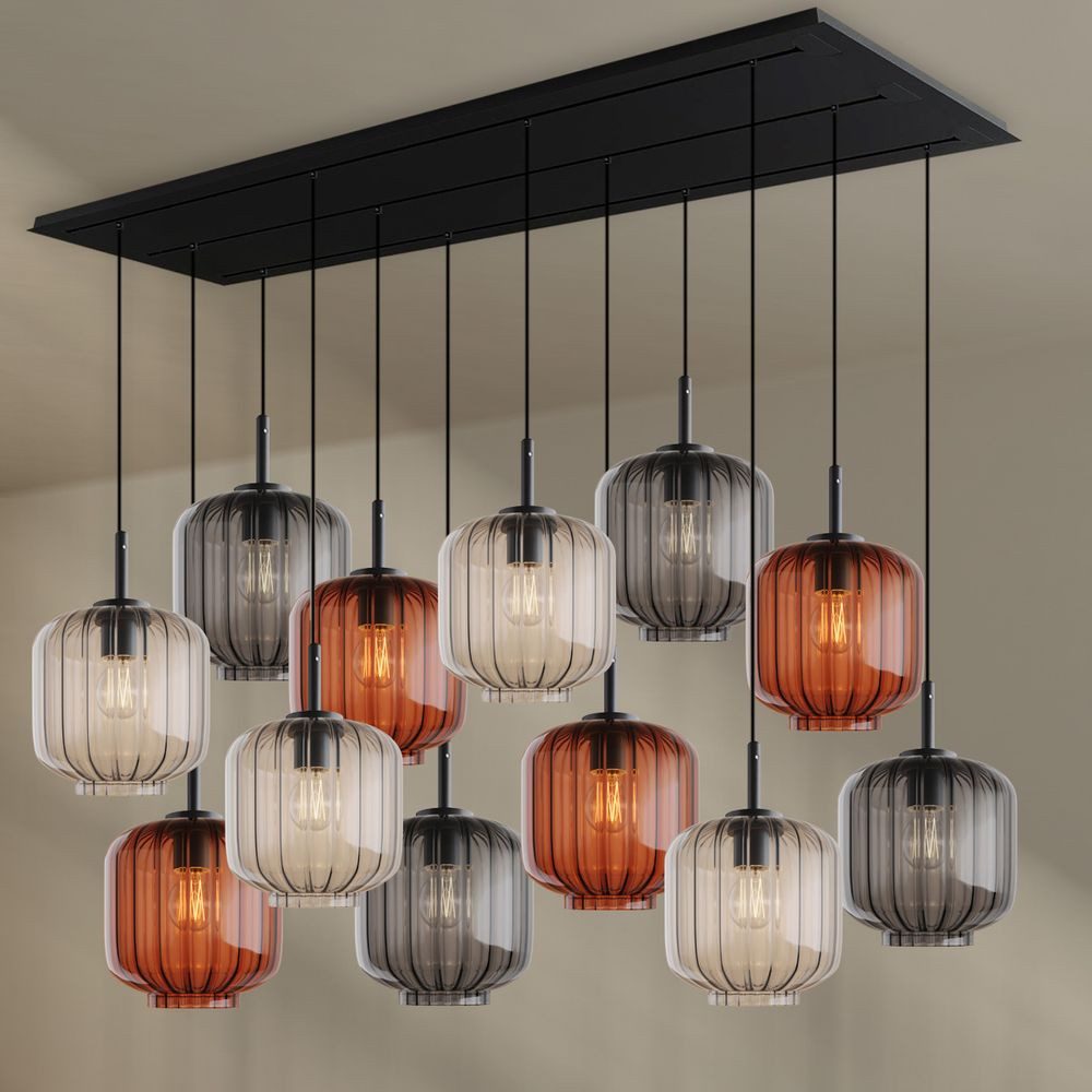 s.luce Pendelleuchte Velo Esszimmerlampe 12-flg 200cm 3-reihig Ø 20cm Mehrfarbig