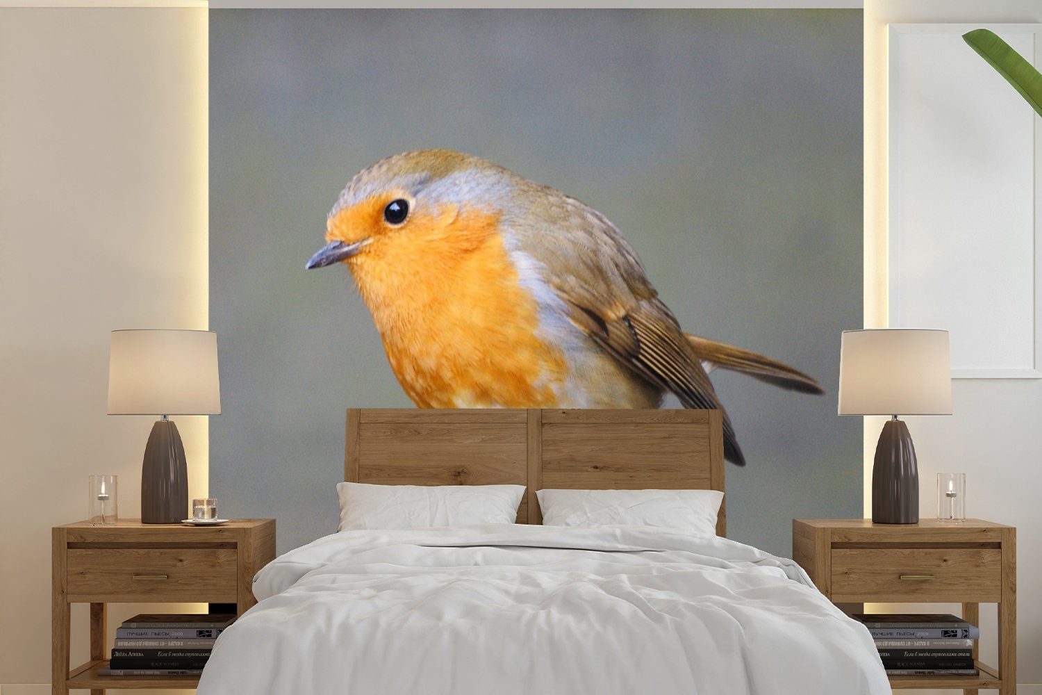 MuchoWow Vliestapete Rotkehlchen Küche, Matt, Fototapete - Schlafzimmer Wohnzimmer für bedruckt, (4 Fototapete St), Vogel Felsen, -