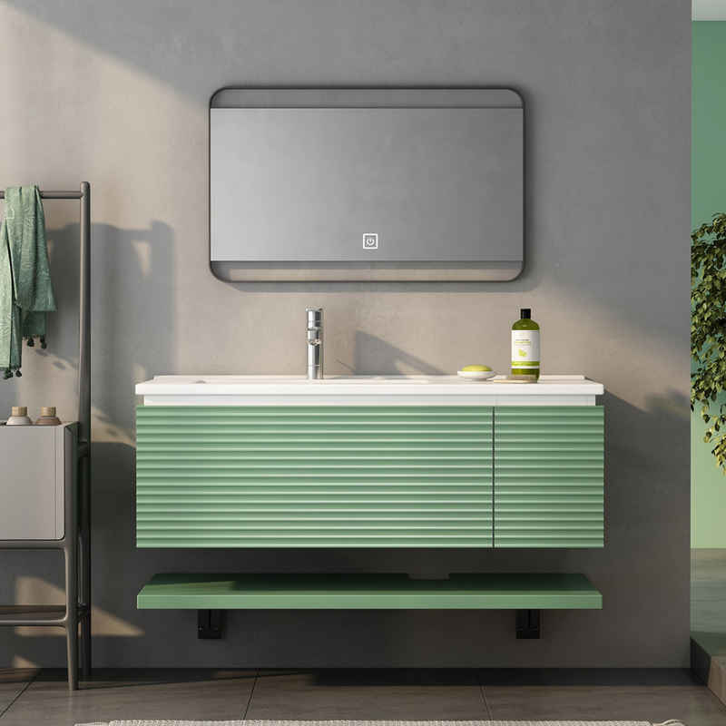 IDEASY Badmöbel-Set Badezimmermöbel, Waschbecken 90 cm breit, grün, mit 1 Schublade, (wasserfest und langlebig, kratz- und bruchsicher), leicht zu reinigen (ohne Spiegel)